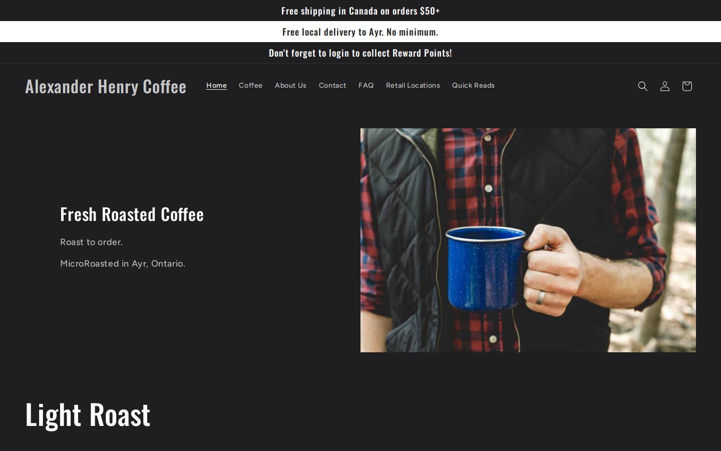 alexanderhenrycoffee.ca homepage screenshot