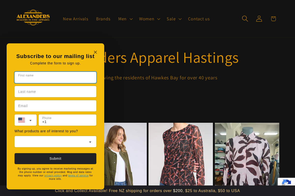 alexandersapparel.co.nz homepage screenshot
