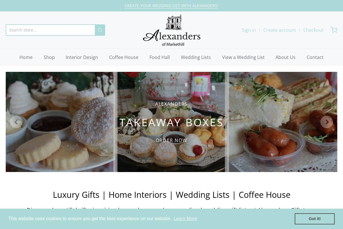 alexandersgiftstore.com homepage screenshot