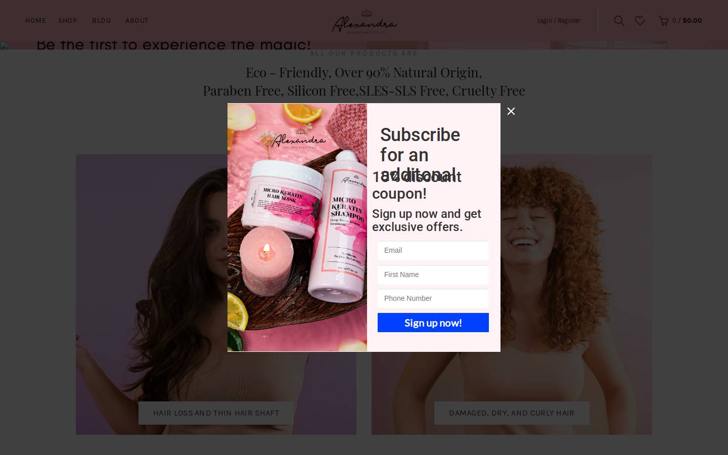 alexandraorganic.com homepage screenshot