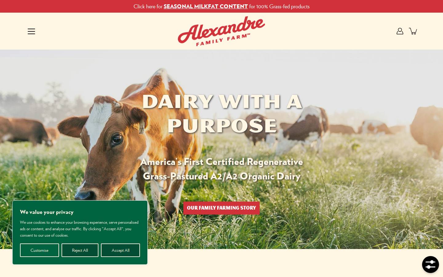 alexandrefamilyfarm.com homepage screenshot