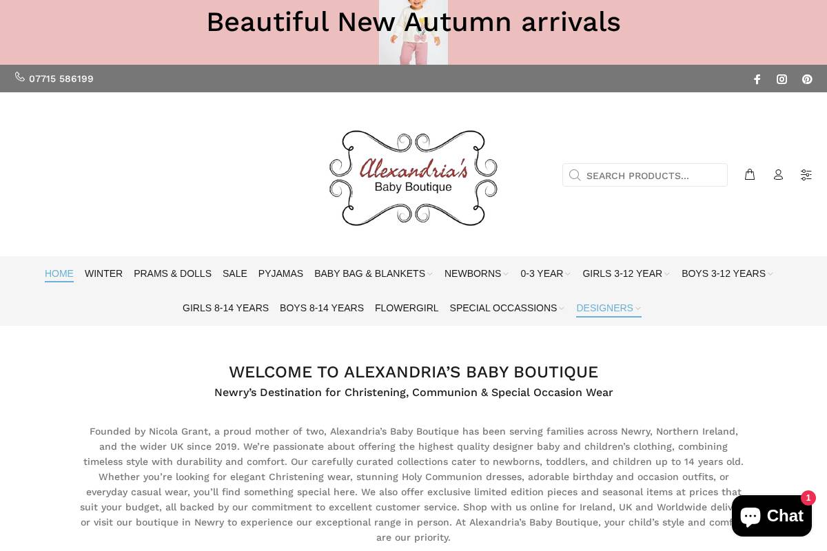 alexandriasbabyboutique.com homepage screenshot