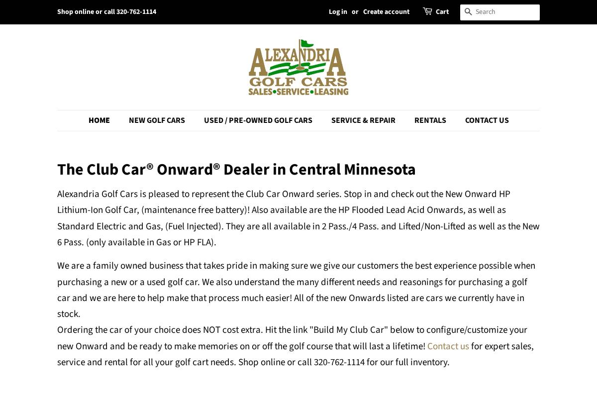 alexgolfcars.com homepage screenshot