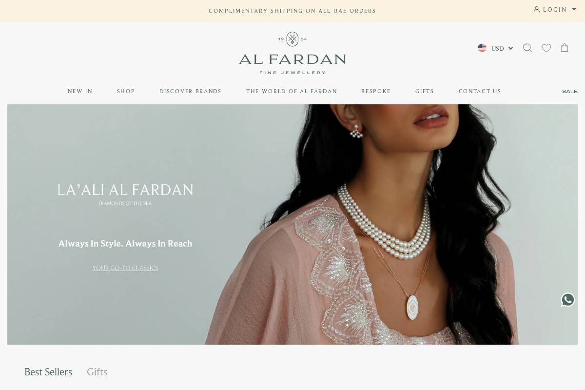 alfardanfinejewellery.com homepage screenshot