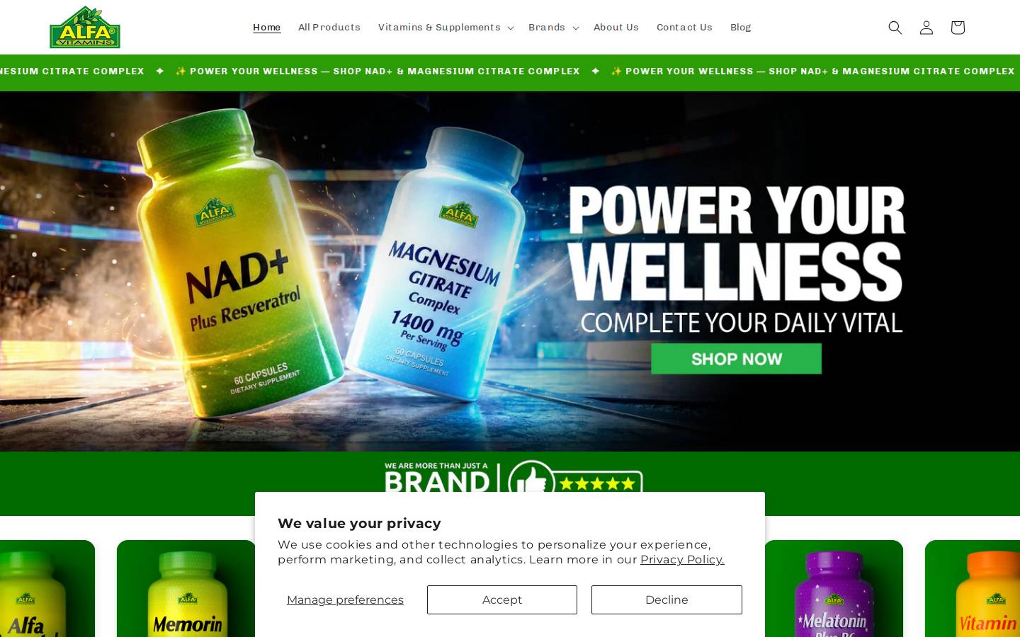 Alfa Vitamins homepage screenshot