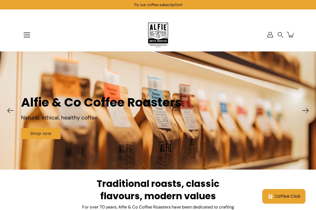 alfiecoffee.co.uk homepage screenshot