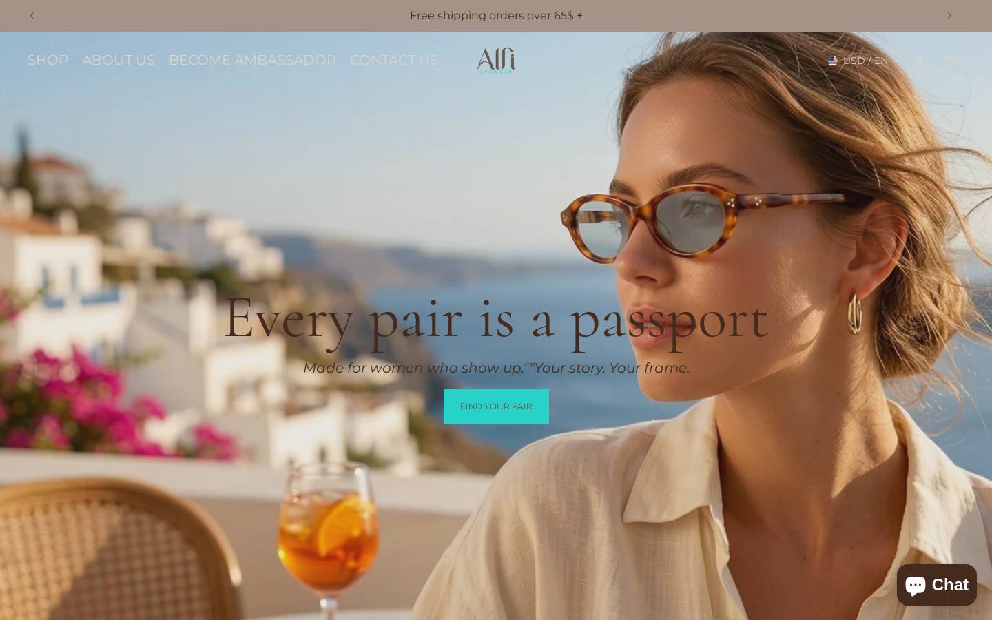 alfieyewear.com homepage screenshot