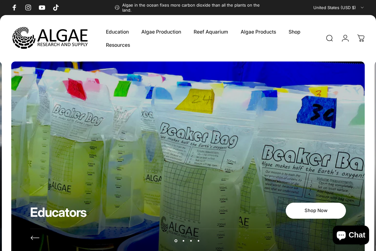 Algae Research Supply homepage screenshot