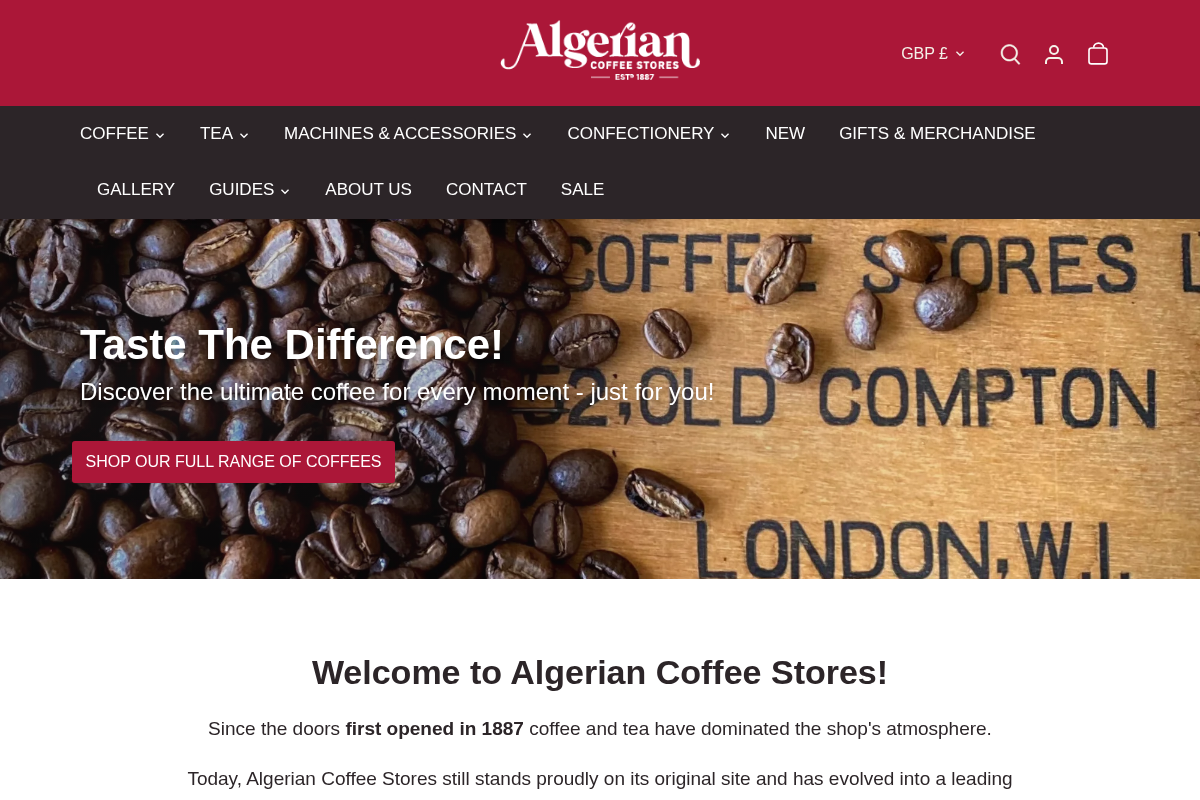 Algerian Coffee Stores homepage screenshot
