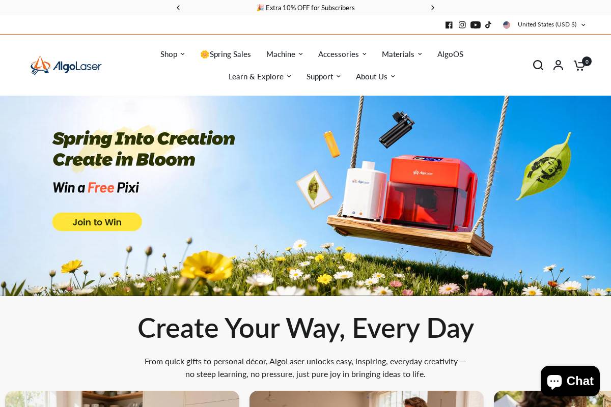 Algolaser homepage screenshot