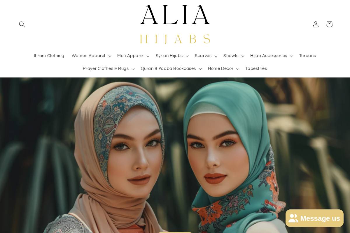 aliahijabs.com homepage screenshot