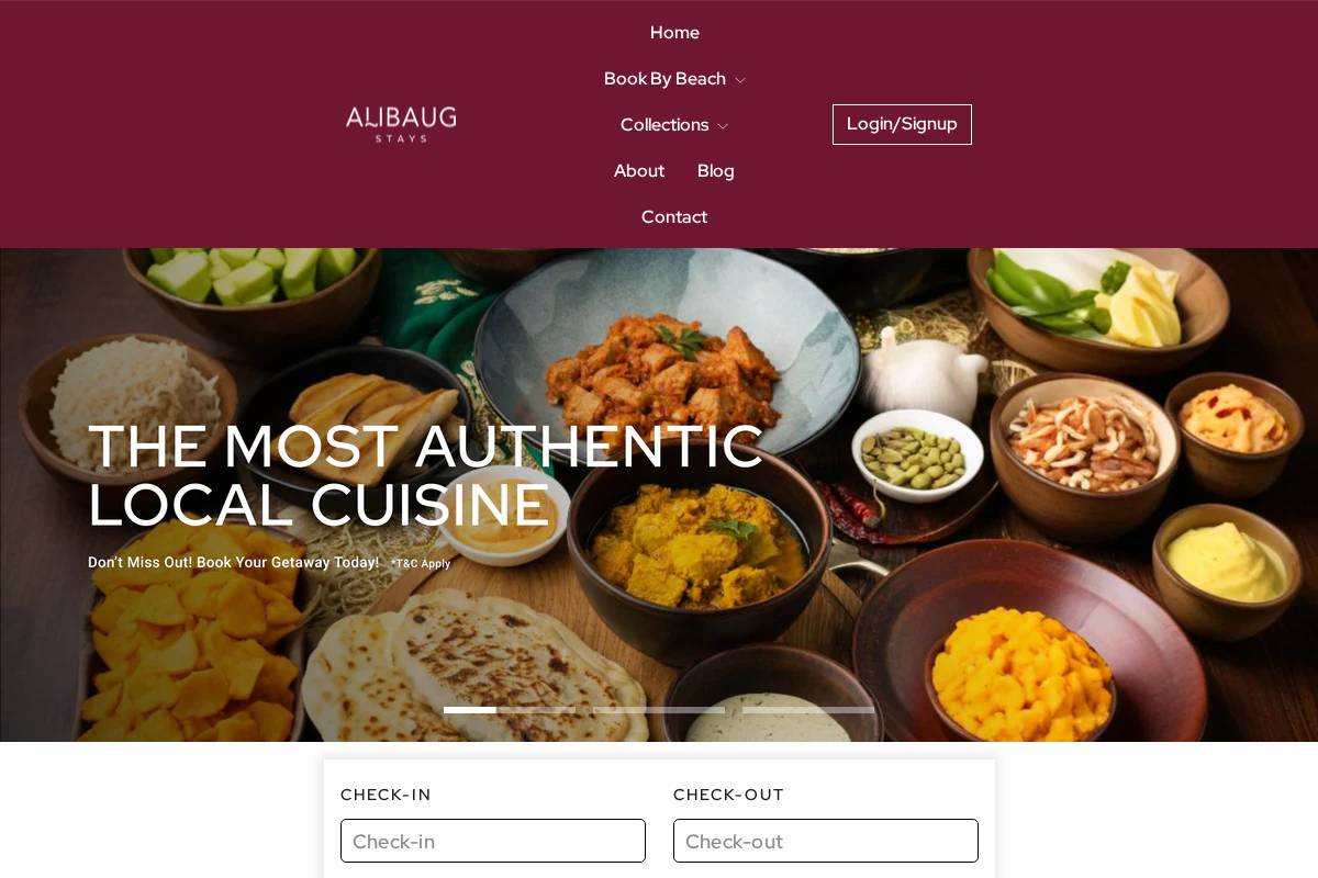 alibaugstays.com homepage screenshot