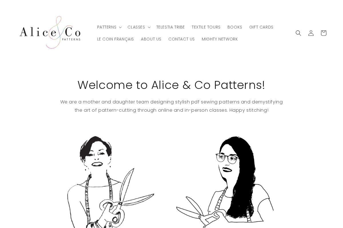 aliceandcopatterns.com homepage screenshot