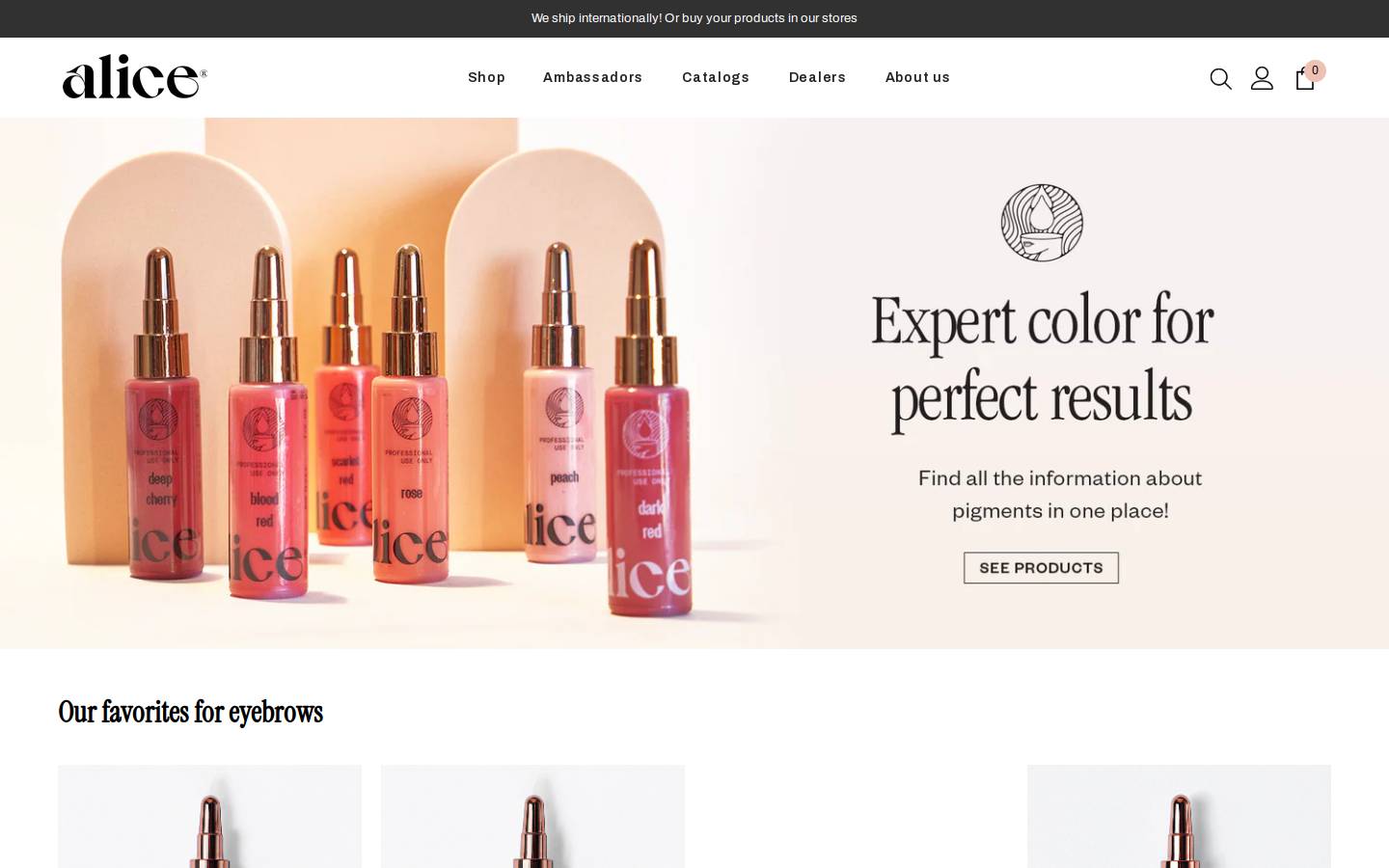 alicecosmeticink.com homepage screenshot