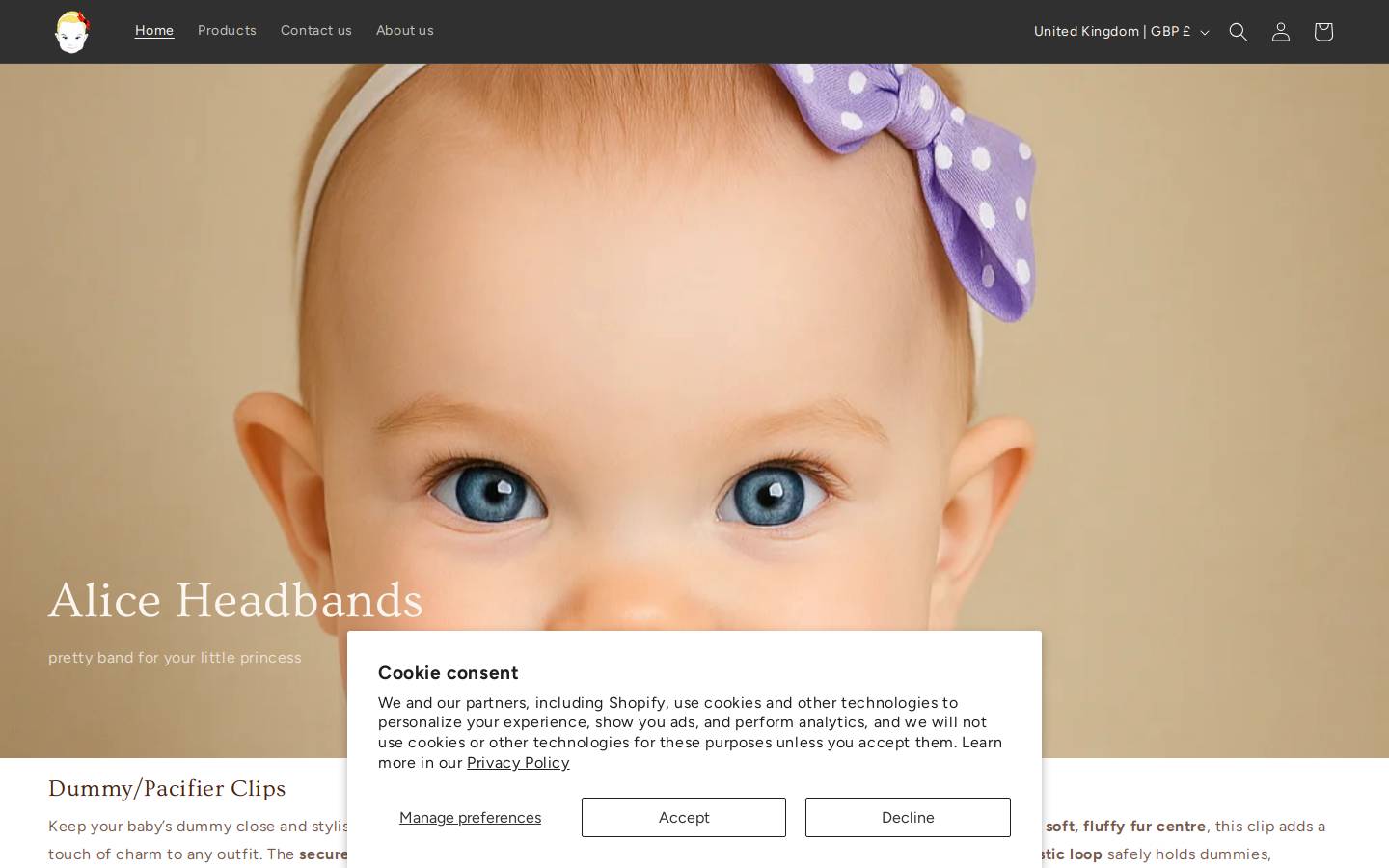 aliceheadbands.co.uk homepage screenshot