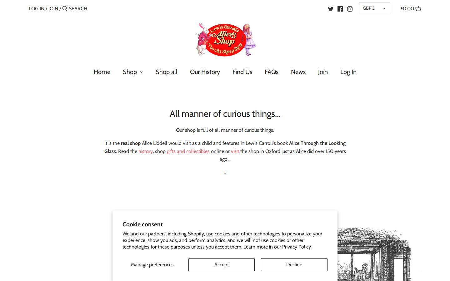 aliceinwonderlandshop.com homepage screenshot