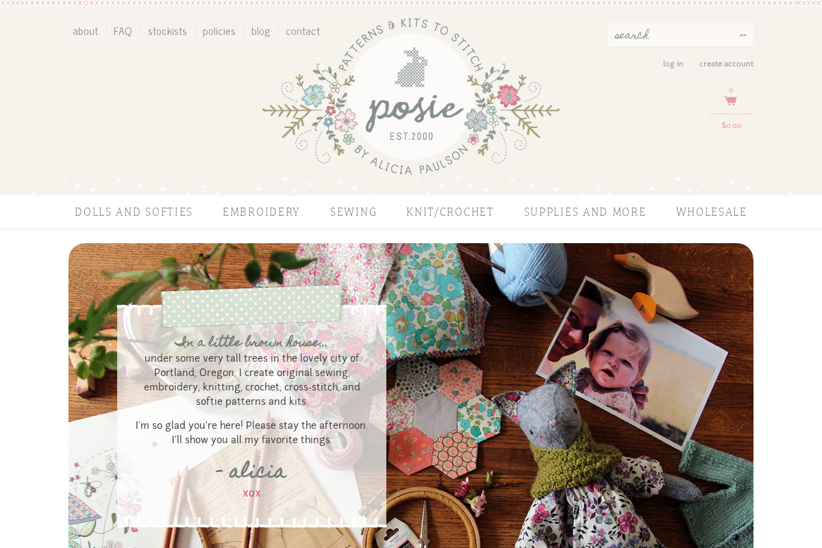 Posie: Patterns and Kits to Stitch by Alicia Paulson homepage screenshot