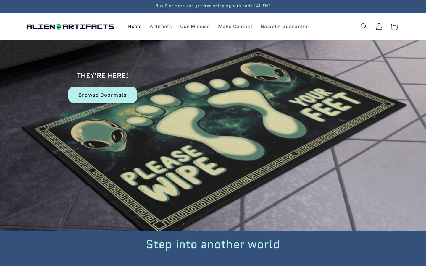 alien-artifacts.com homepage screenshot