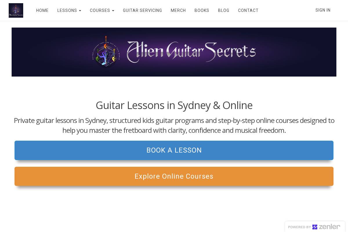 Alien Guitar Secrets homepage screenshot