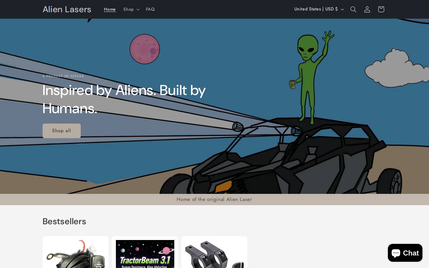 alienlasers.com homepage screenshot