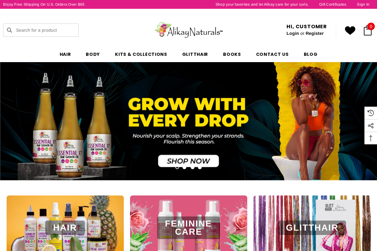 Alikay Naturals homepage screenshot