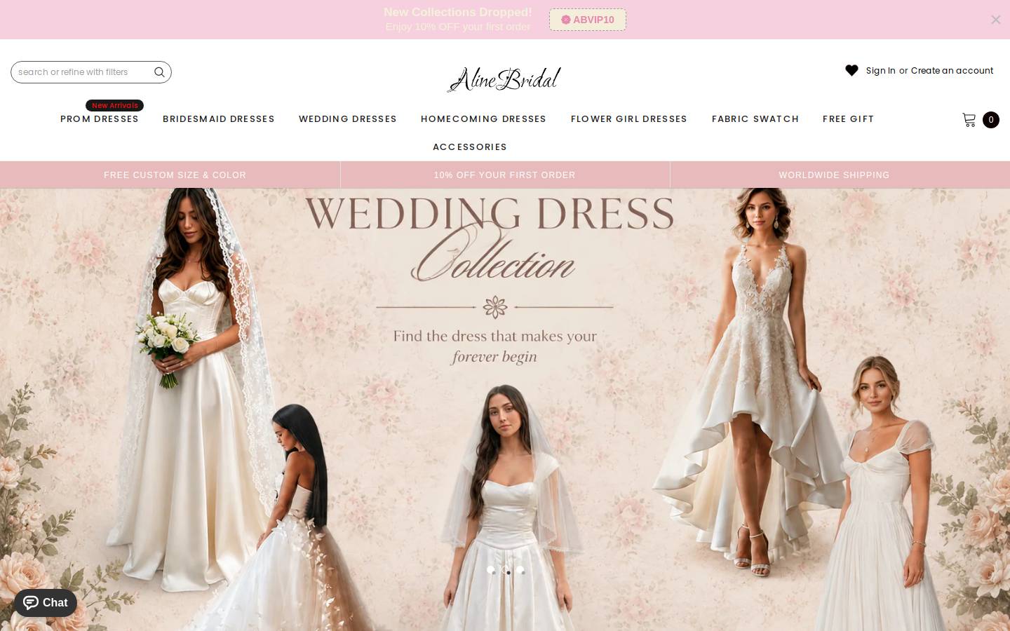 alinebridal.com homepage screenshot