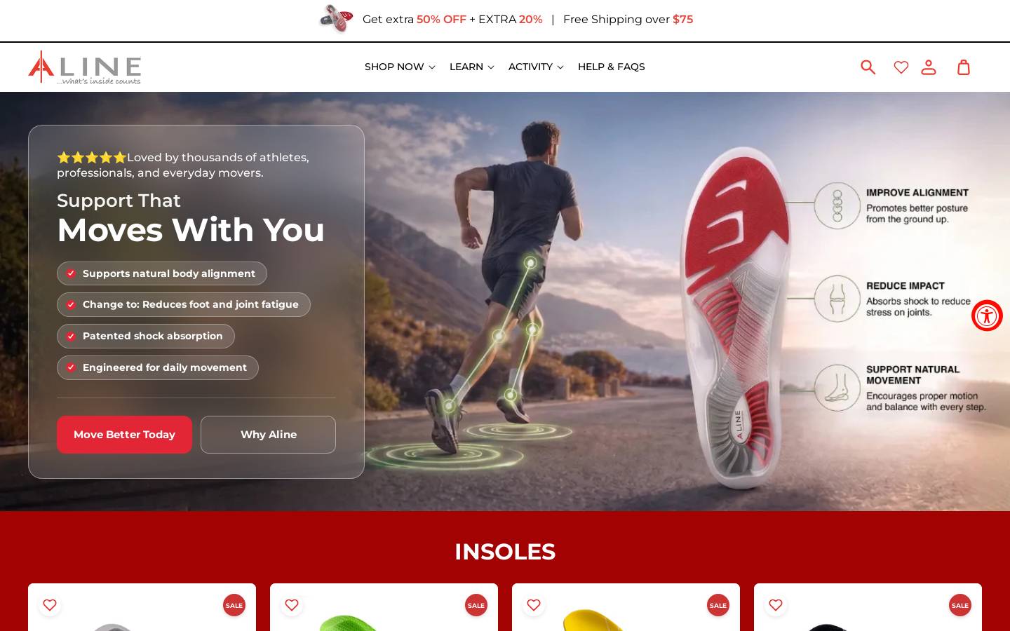 alineinsoles.com homepage screenshot