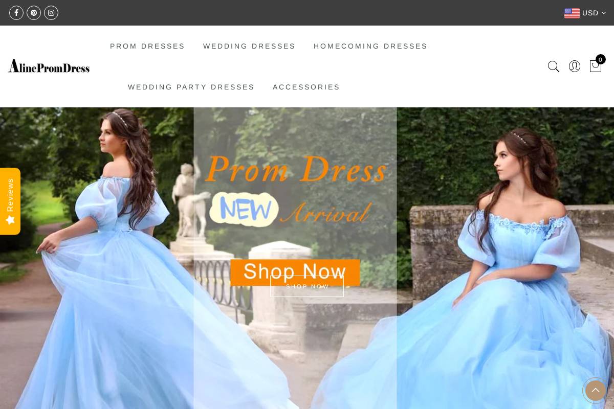 alinepromdress.com homepage screenshot