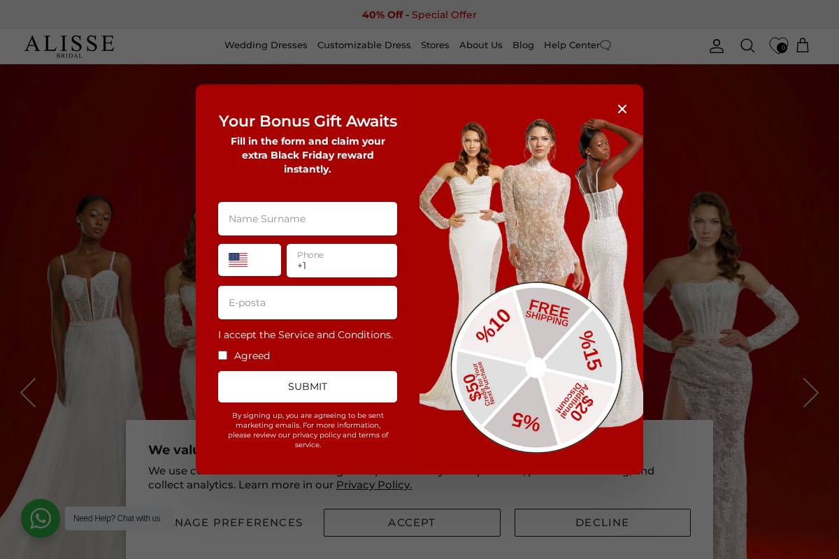 alissebridal.com homepage screenshot