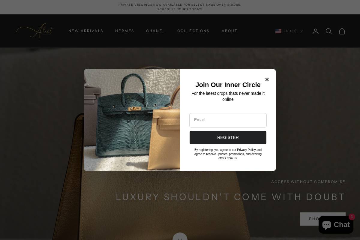 Alist Colleczioni homepage screenshot