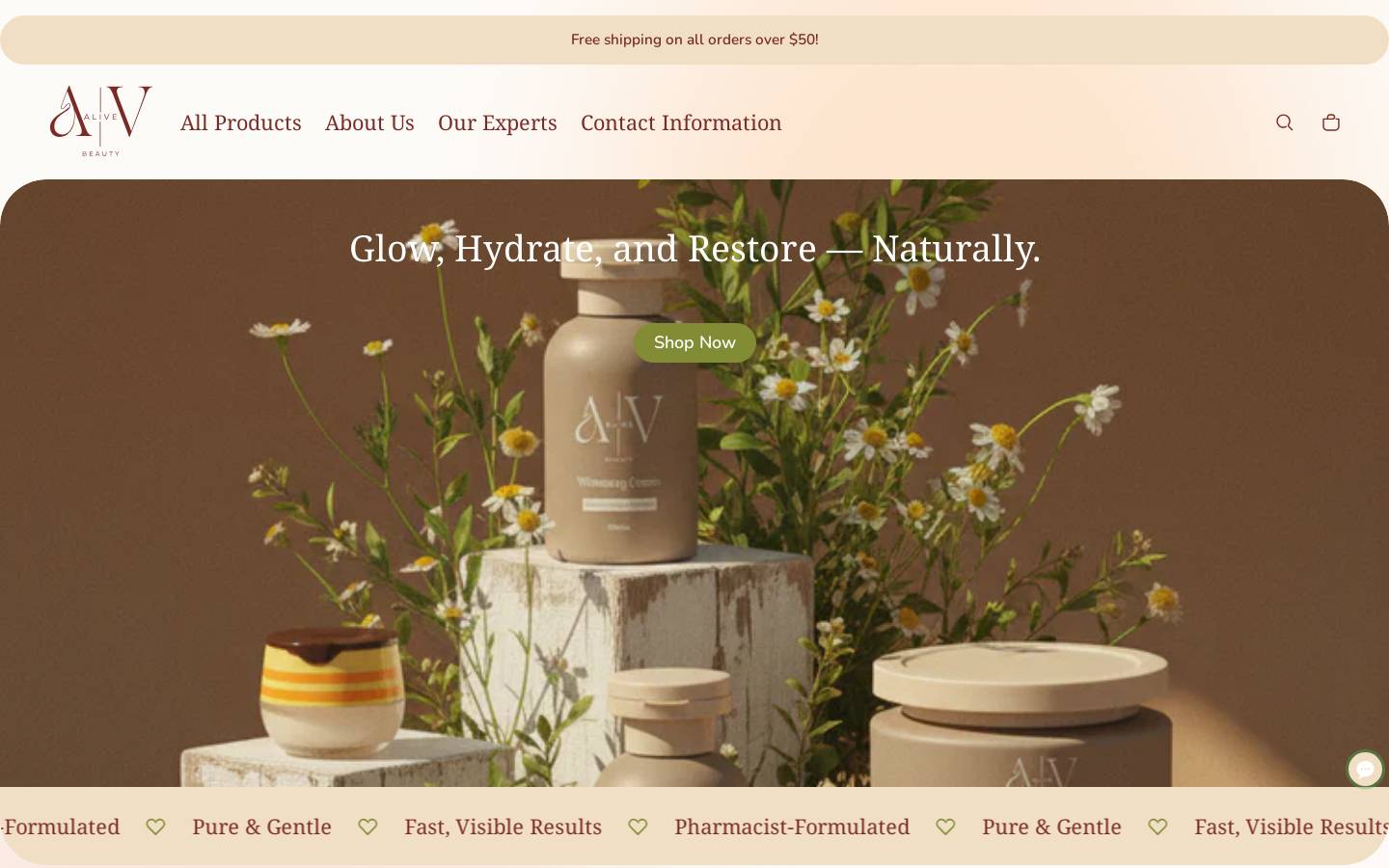 alivebeauty.co homepage screenshot