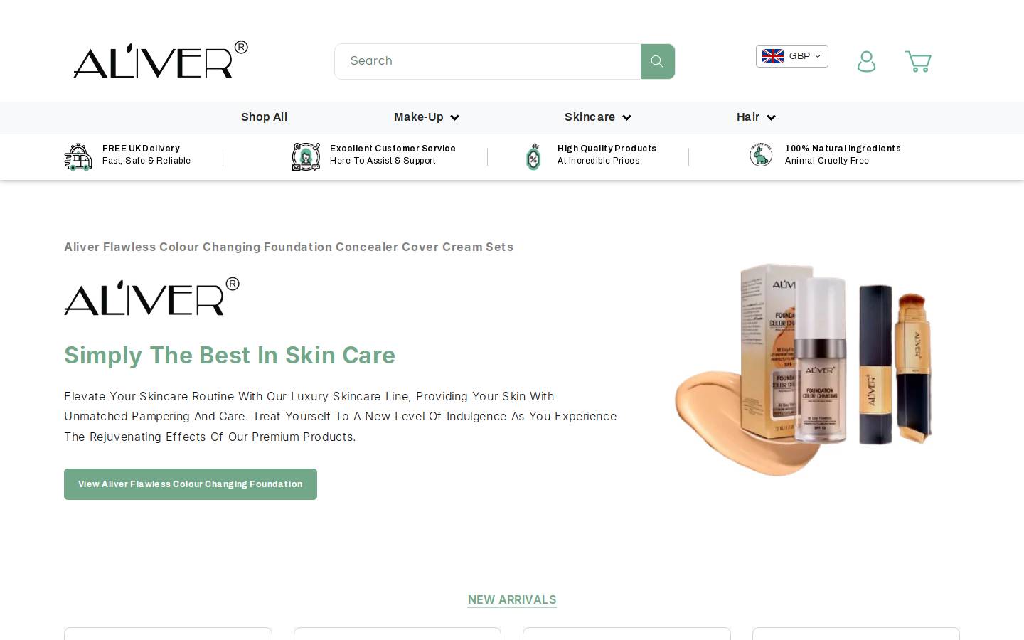 alivercosmetics.com homepage screenshot