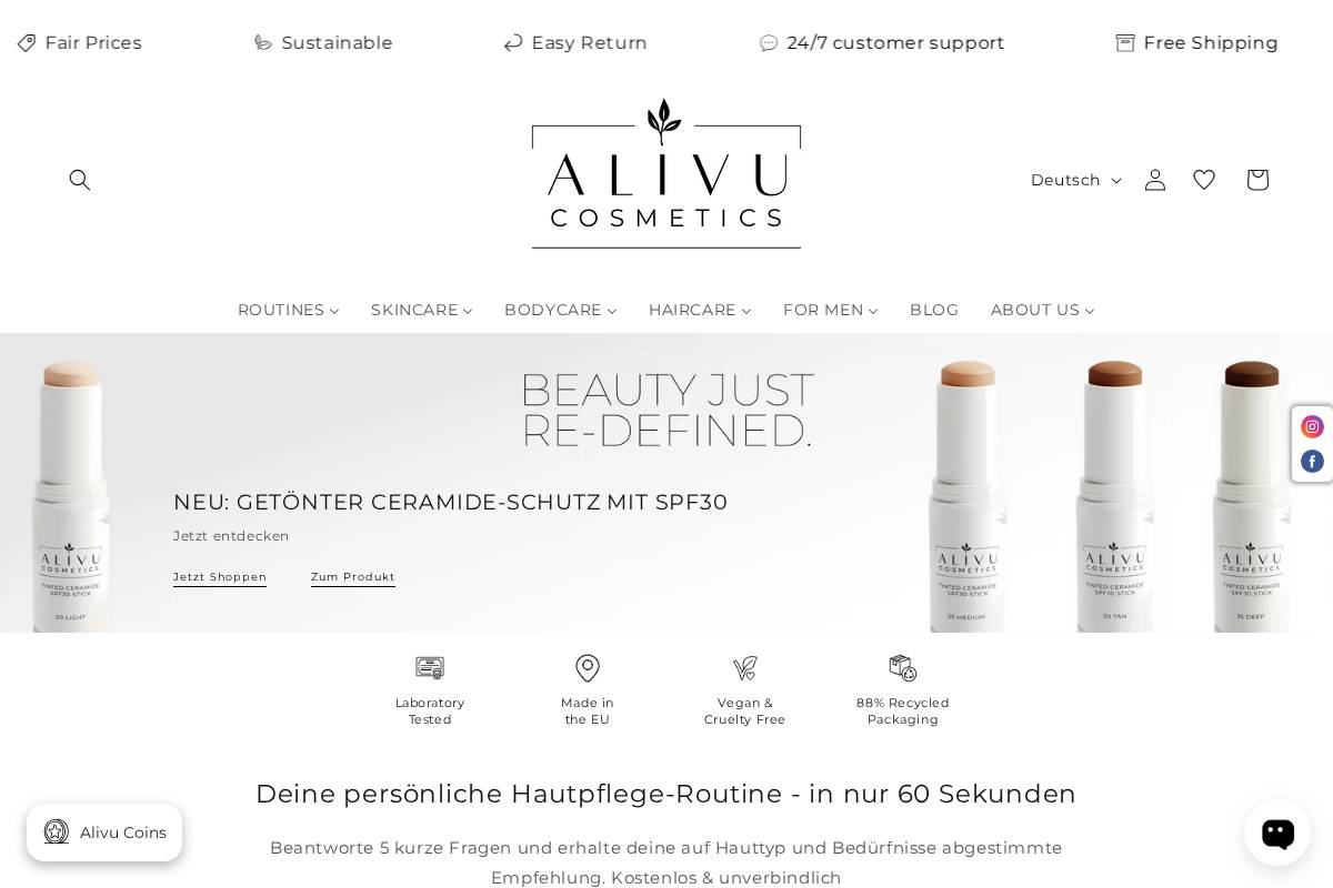alivucosmetics.com homepage screenshot