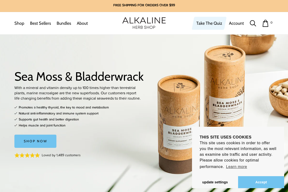 Alkaline Herb Shop homepage screenshot