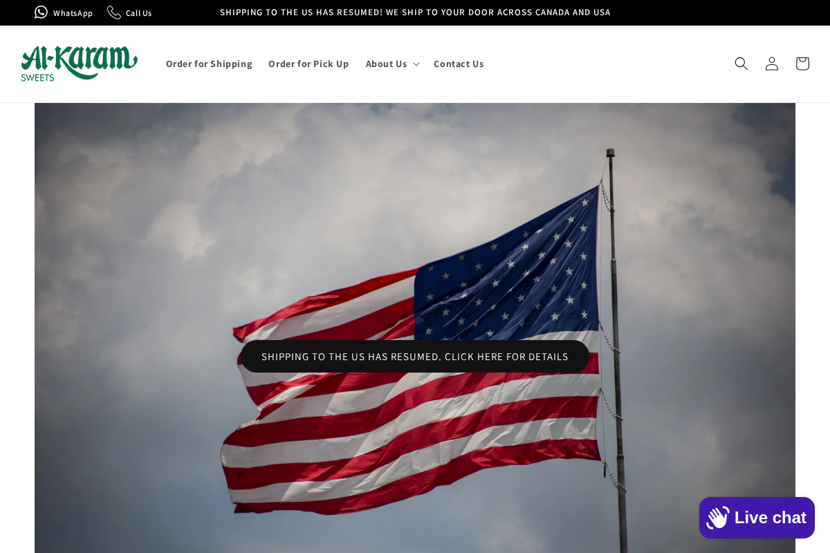 Al-Karam Sweets homepage screenshot