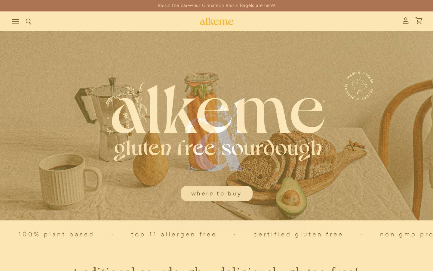 alkemefoods.ca homepage screenshot