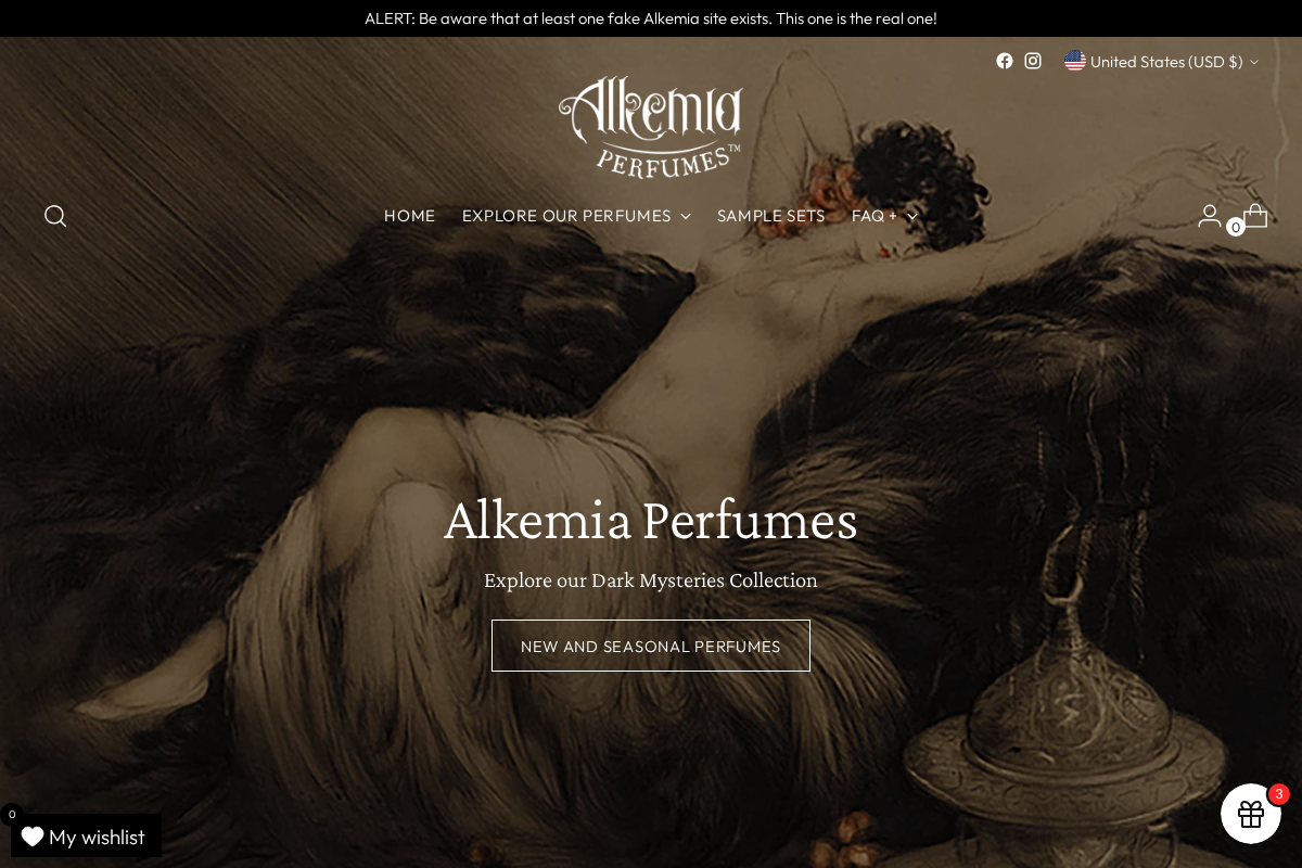 Alkemia Perfumes, LLC homepage screenshot