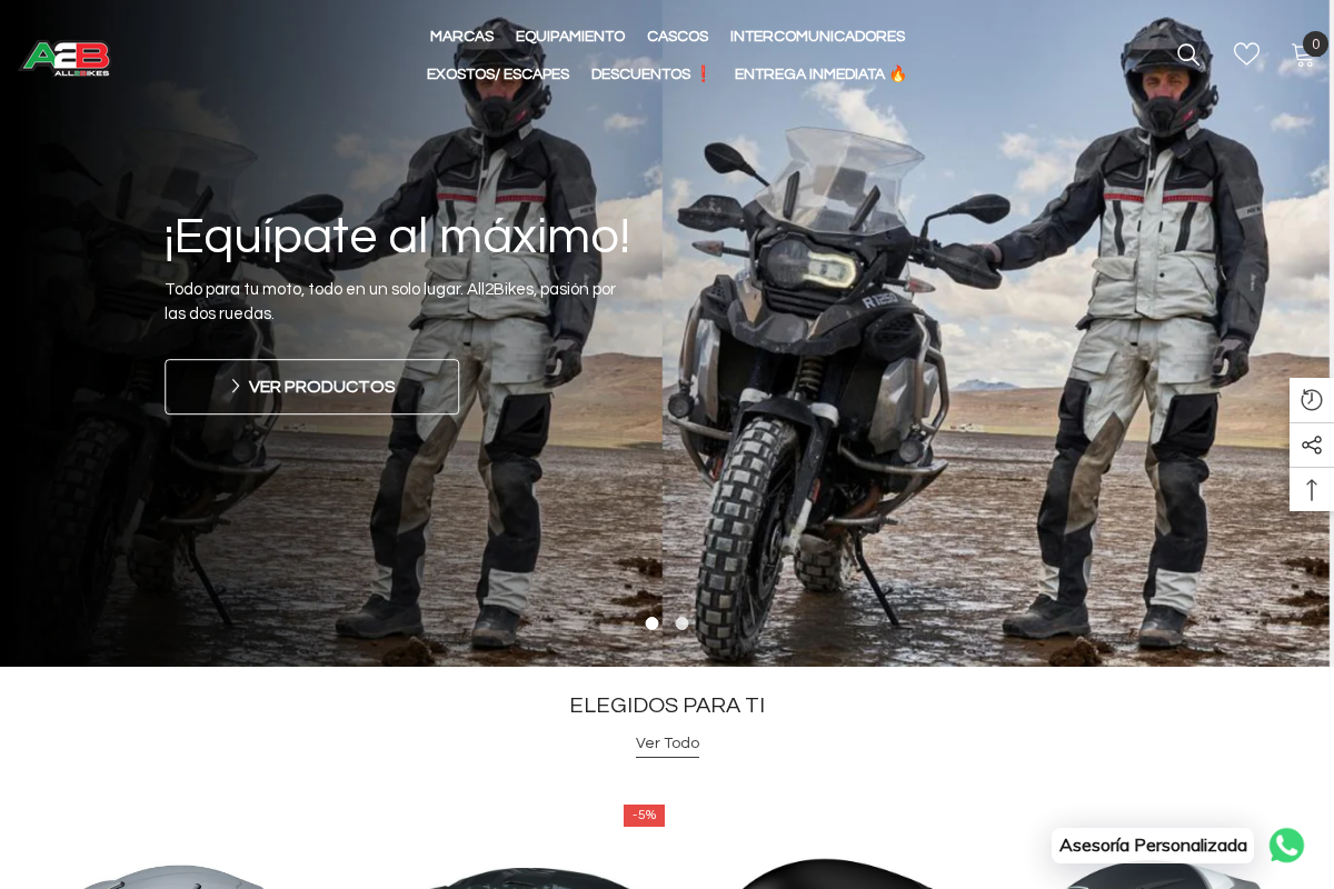 All2bikes Cascos homepage screenshot