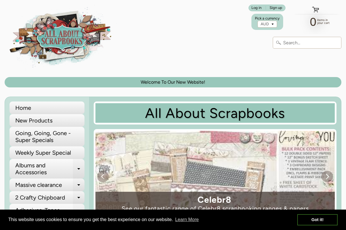 allaboutscrapbooks.com.au homepage screenshot
