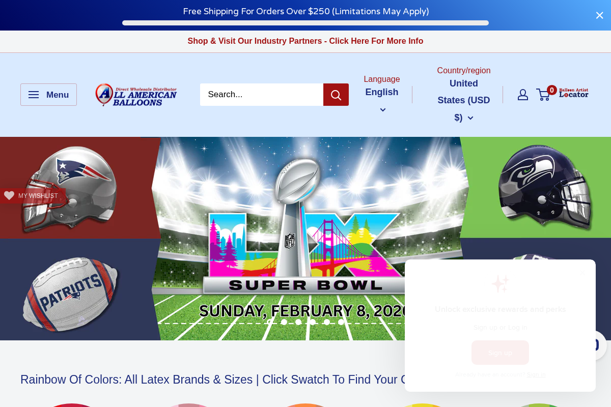 All American Balloons homepage screenshot