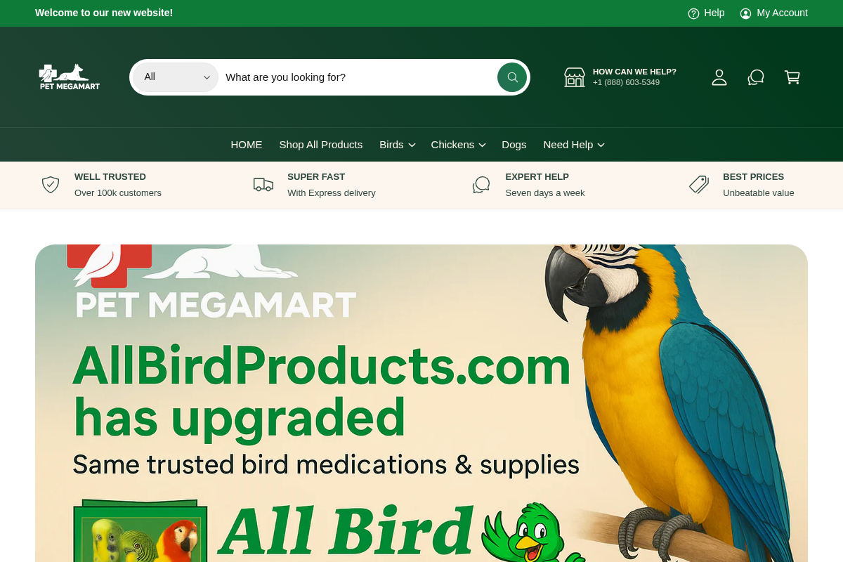 All Bird Products homepage screenshot