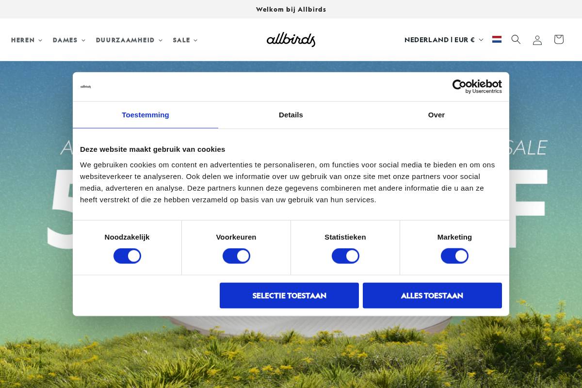 Allbirdsbenelux homepage screenshot