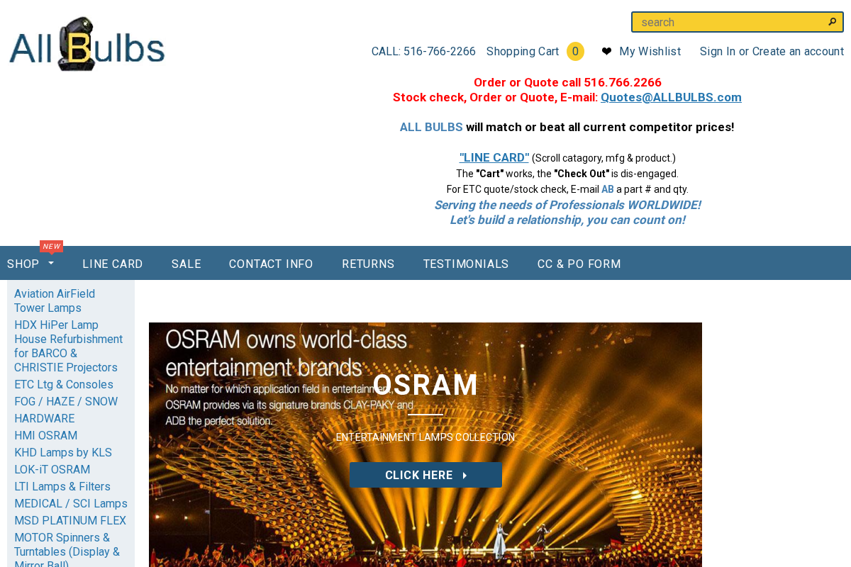 All Bulbs and Expendables homepage screenshot