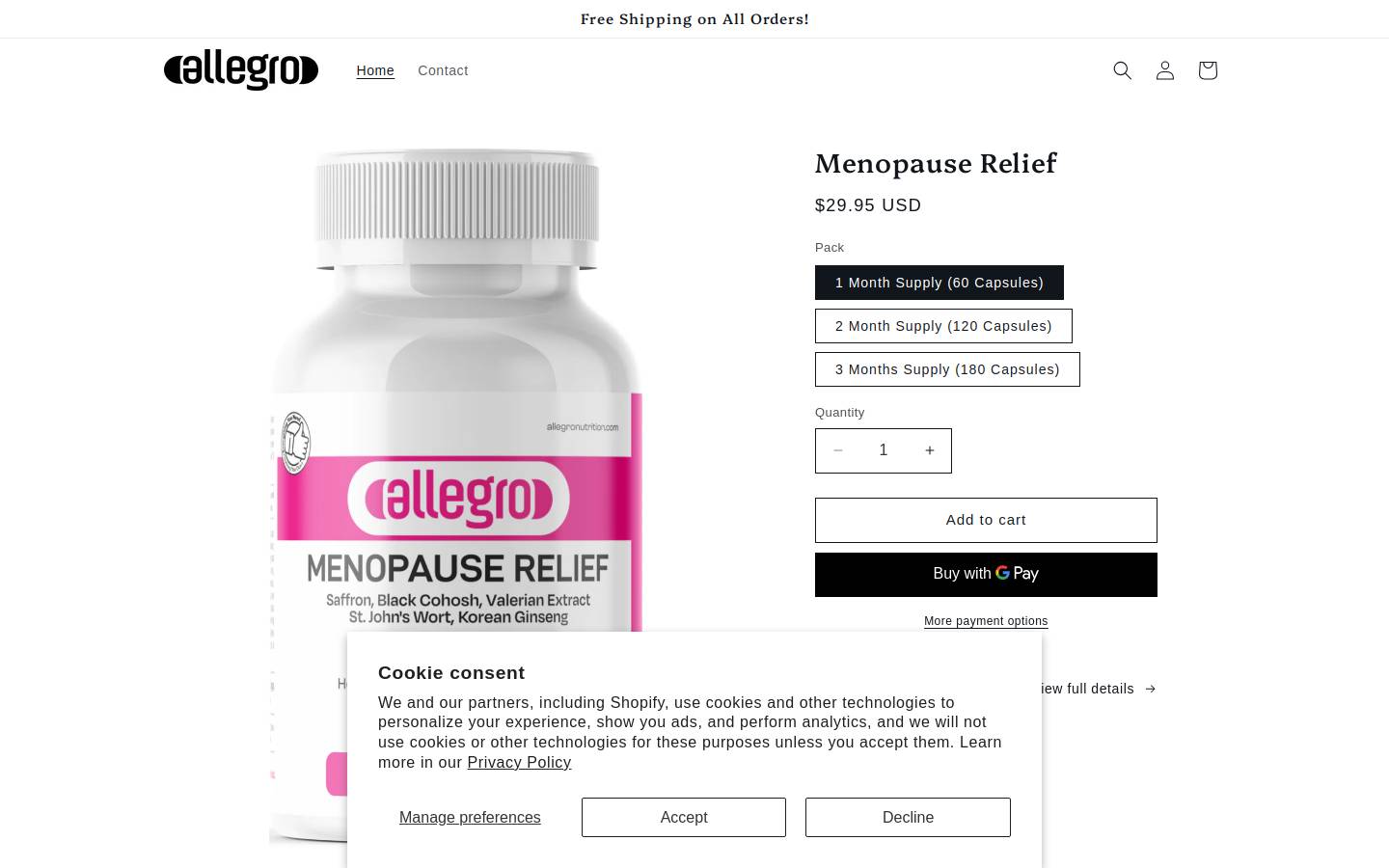 allegronutrition.com homepage screenshot