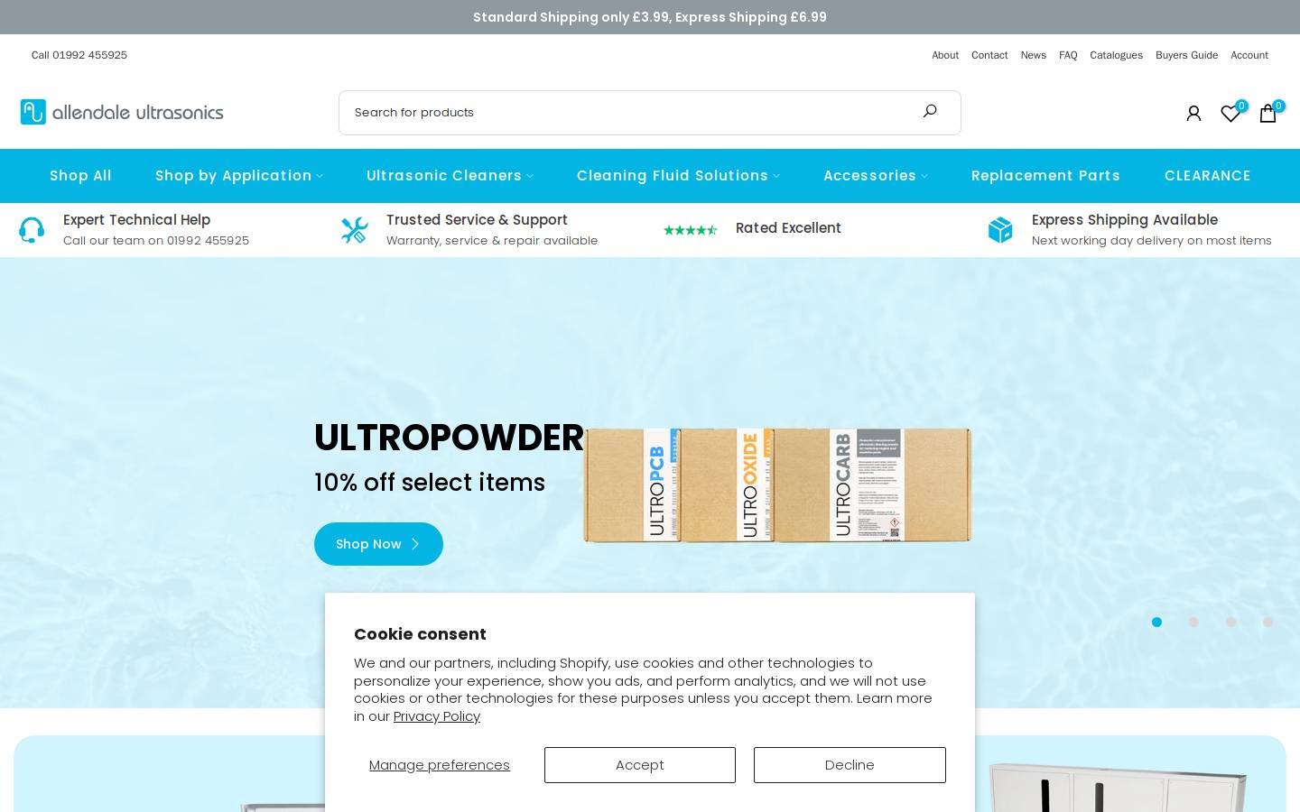 Allendale Ultrasonics homepage screenshot