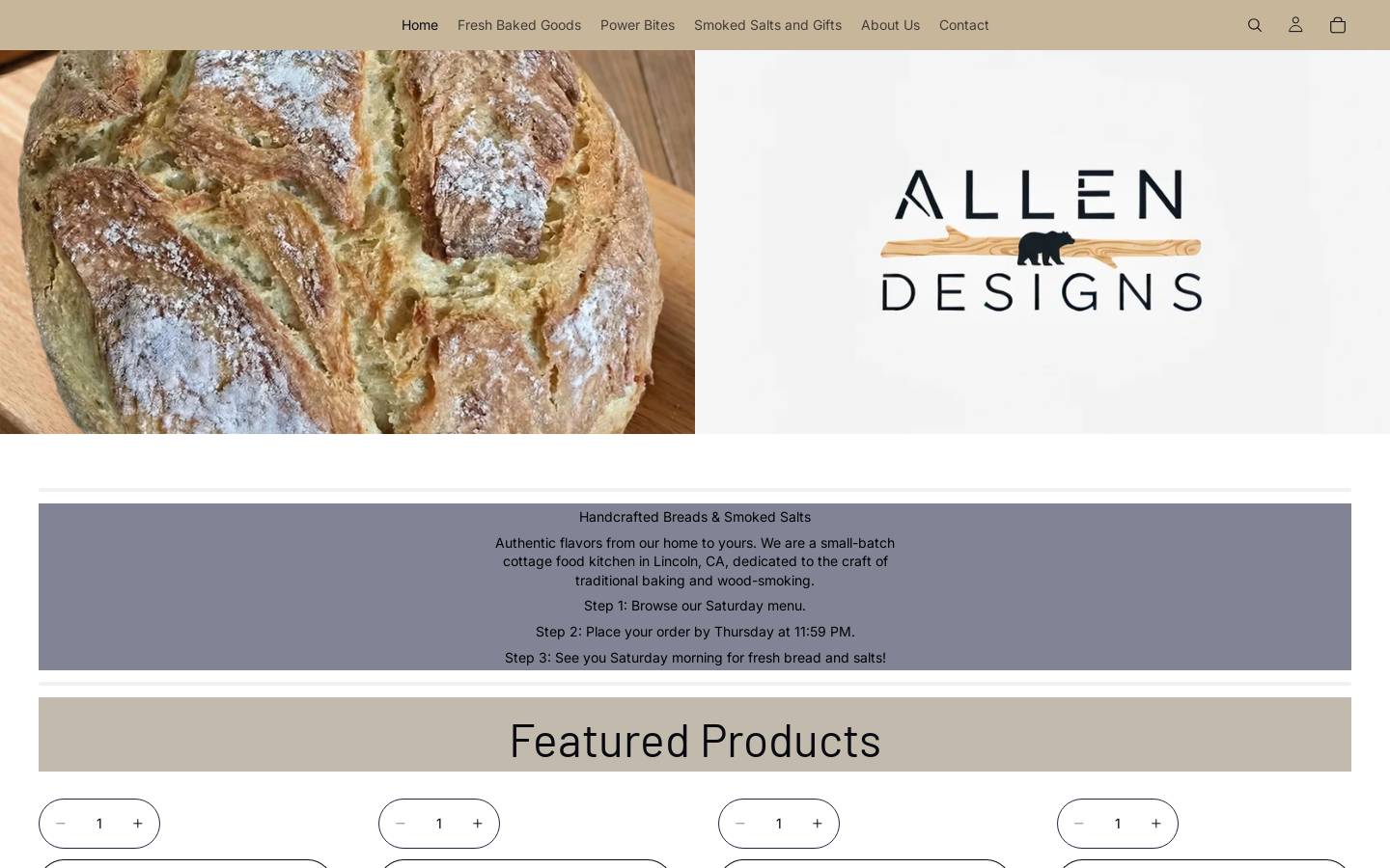 allendesignsbakery.com homepage screenshot