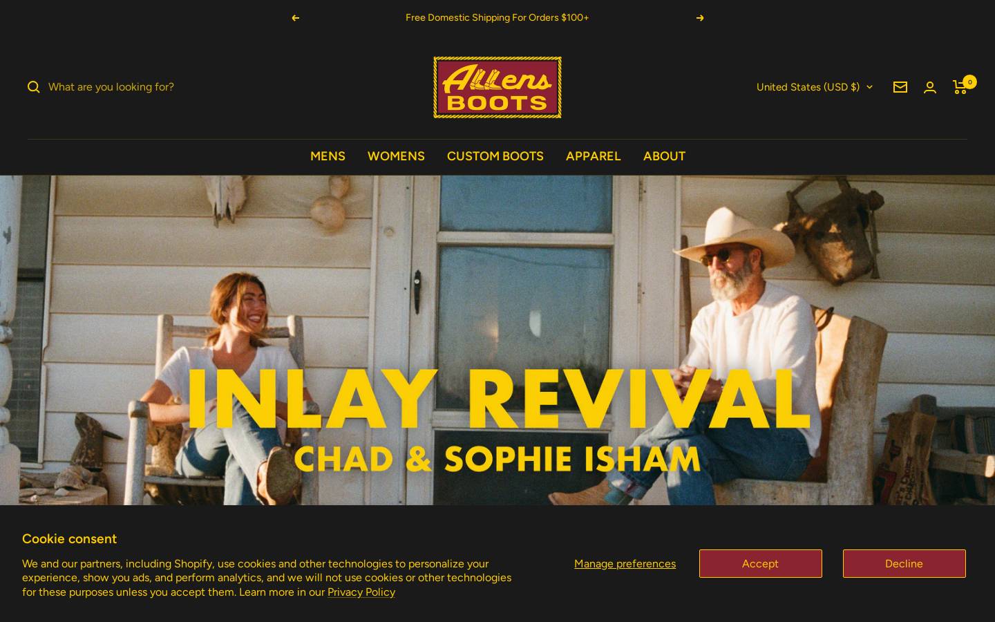 allensboots.com homepage screenshot
