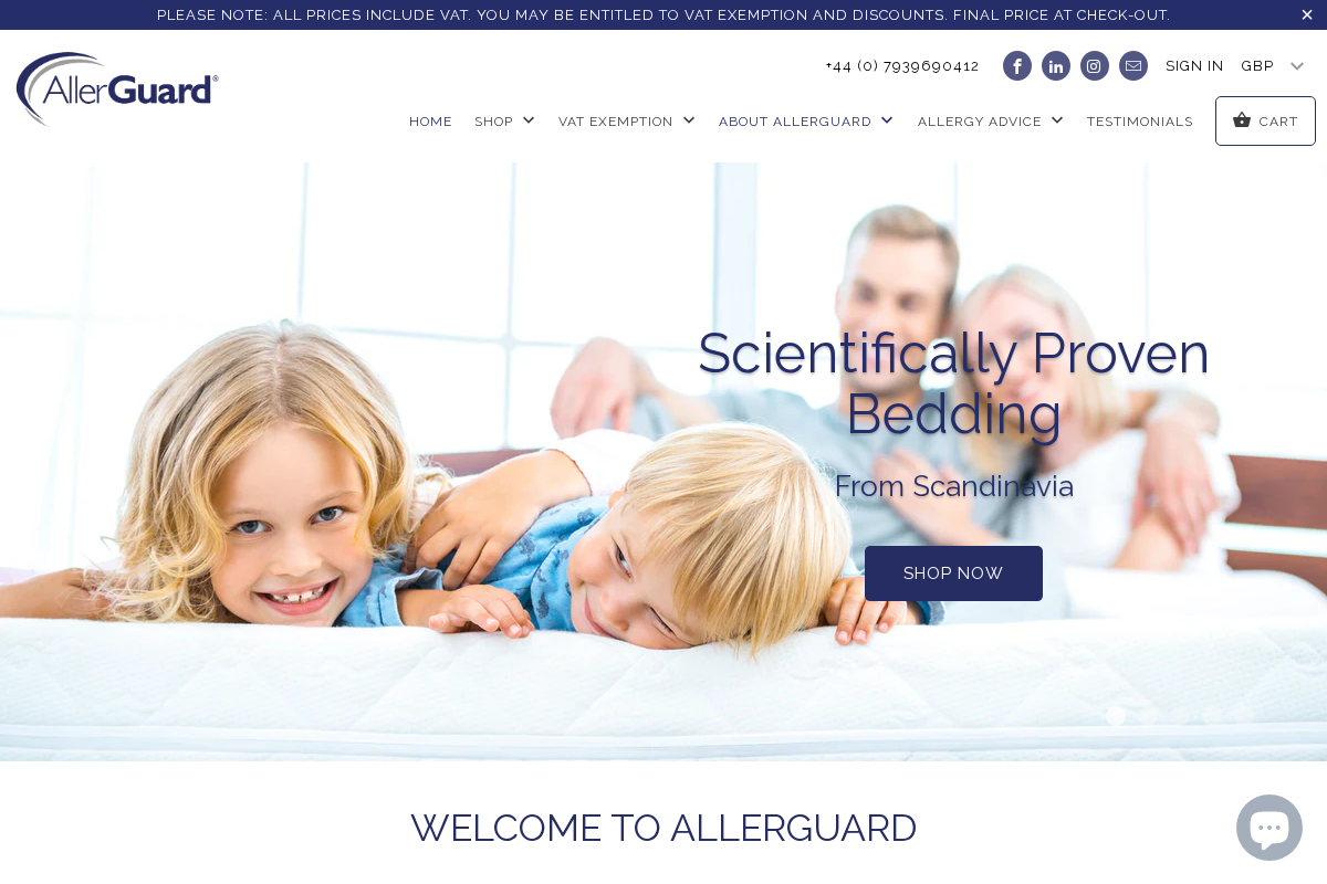 Allerguard homepage screenshot
