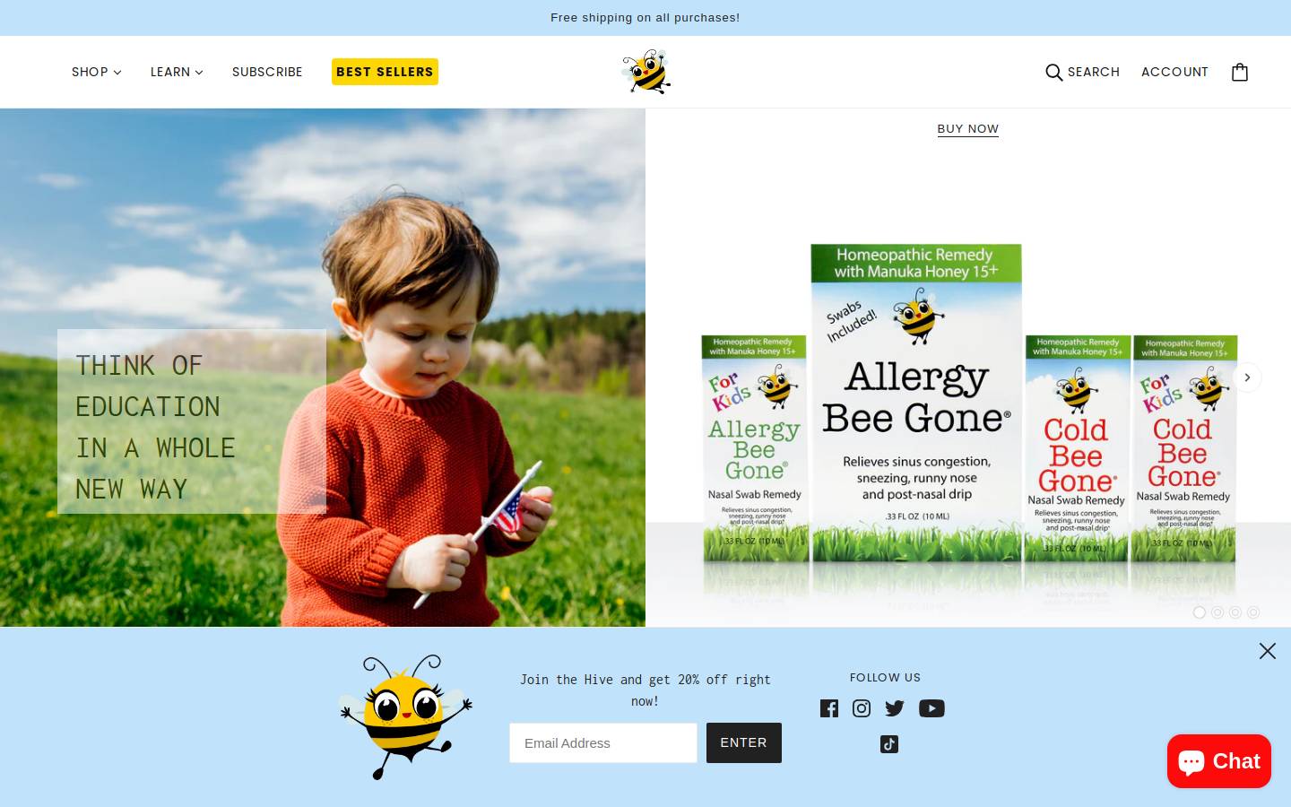 allergybeegone.com homepage screenshot