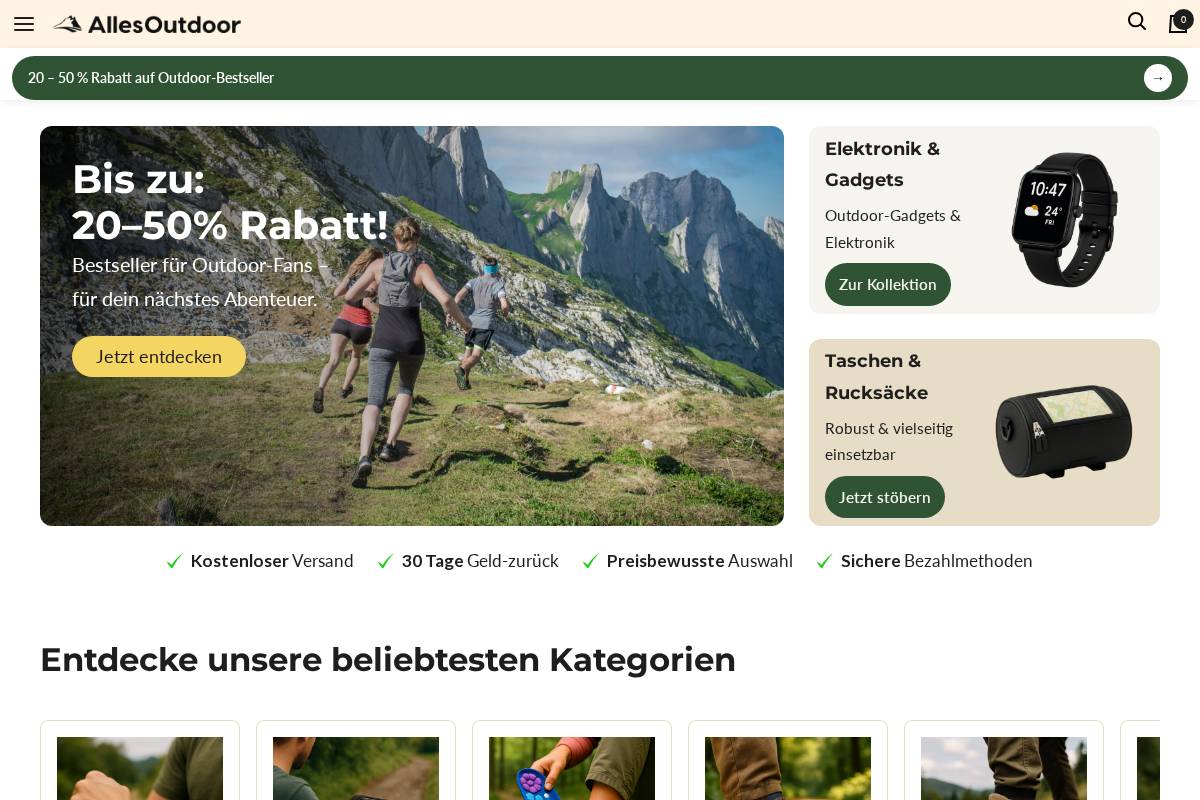 Alles Outdoor homepage screenshot